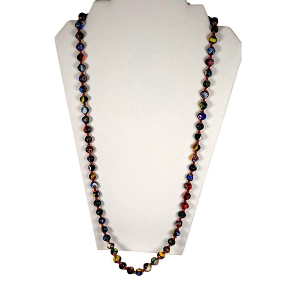 Vtge Venetian Millefiori glass beads 32" Murano original stringing Venice 60's - Picture 1 of 14
